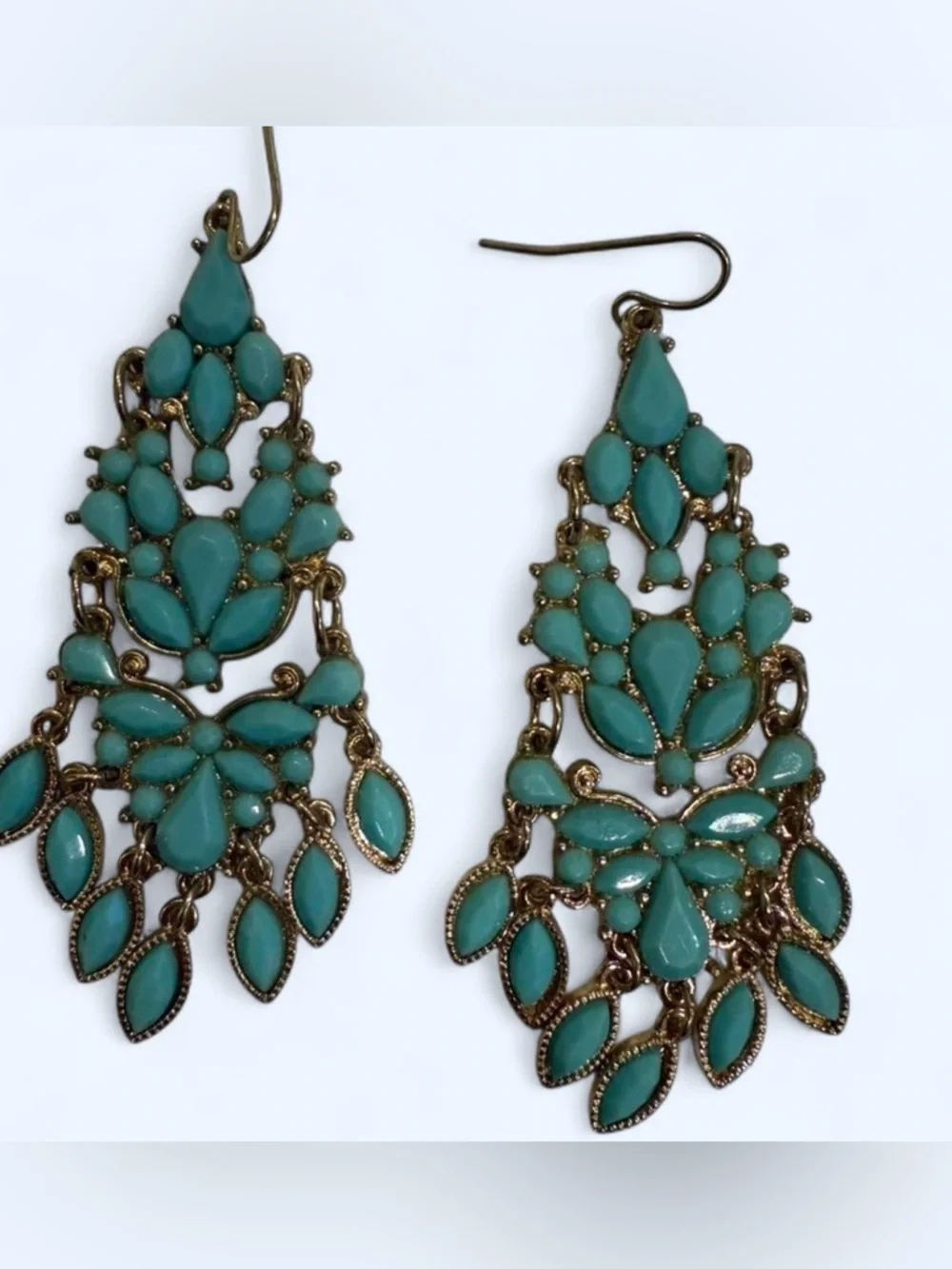 J. Crew Turquoise Teardrop Chandelier Earrings Statement Piece